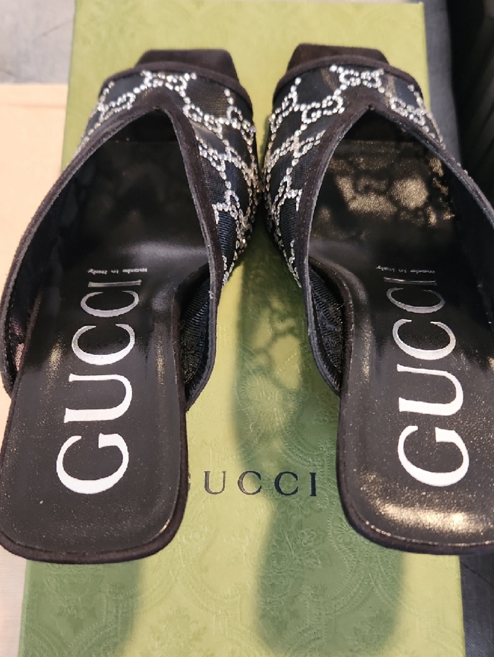 Gucci Black Crystal-Patterned Open-Toe Heels - Picture 8 of 13